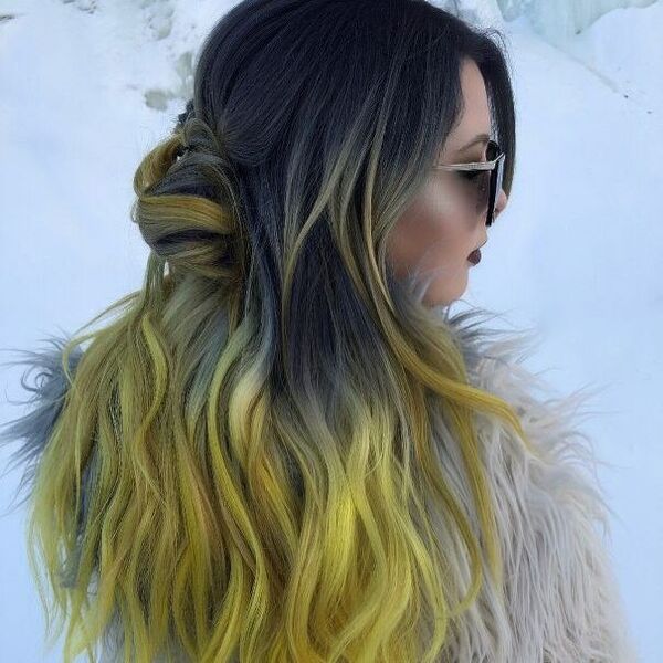 Black to Yellow Ombre- a woman wearing a sun-glass