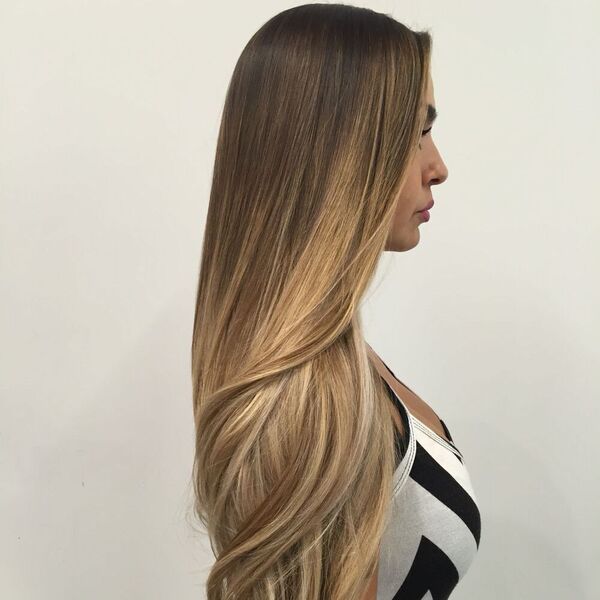 Brown Ombre Hairstyles- a woman wearing a white camisole