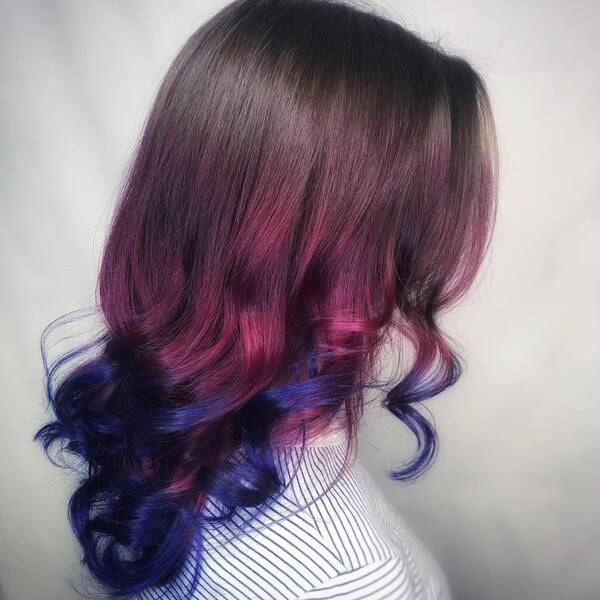 Cranberry and Violet Color Melt Ombre- a woman wearing a white shirt