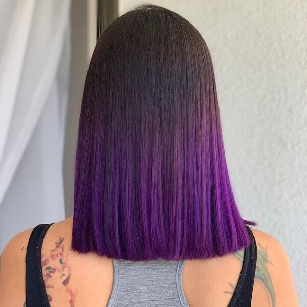 Deep Purple Magenta Rainbow Hair- a woman wearing a gray tank top