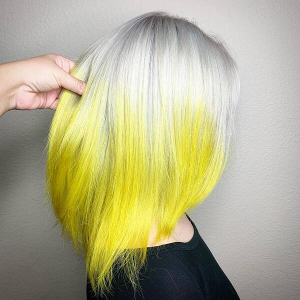 Icy White and Sunflower Yellow Ombre- a woman wearing a black shirt