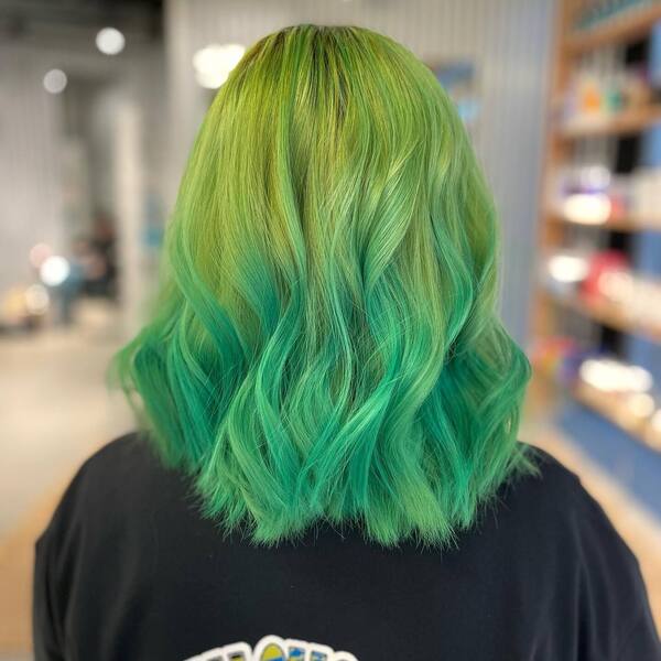Lime to Pastel Green Ombre- a woman wearing a black t-shirt