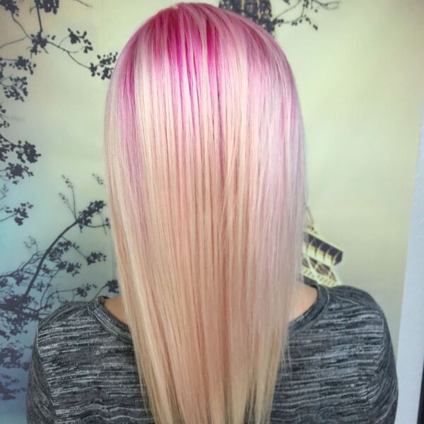 Pink to White Ombre Hairstyles- a woman wearing a dark gray shirt