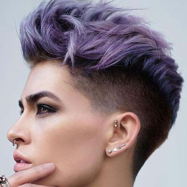 Purple Hair Color Ideas for Brunettes- a woman wearing an earrings