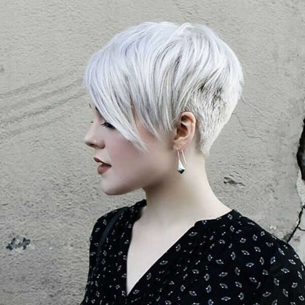 White Gray Hair Color Ideas for Short Hair- a woman wearing a black dress