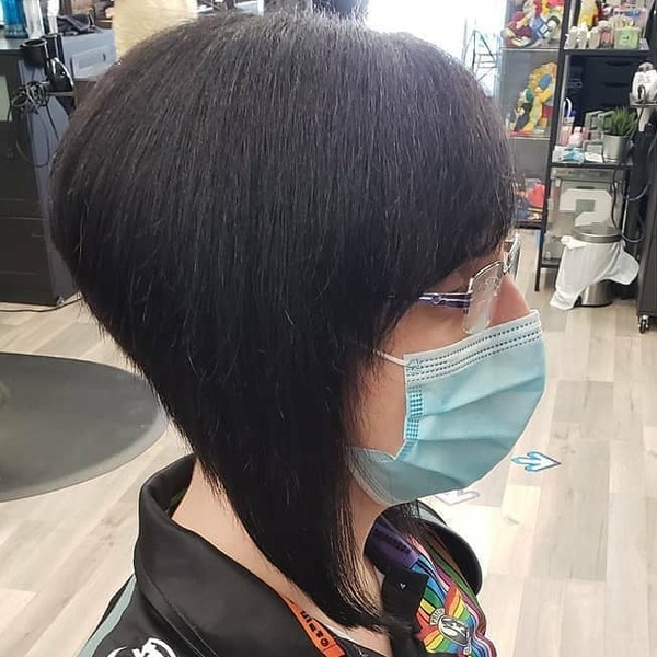 A-line Bob Haircut- a woman wearing a face mask