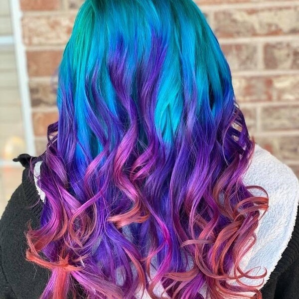 Colorful Mermaid Hair- a woman wearing a black jacket