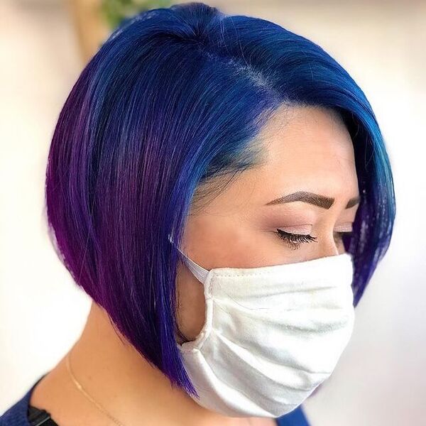 Edgy Bob Hairstyles- a woman wearing a white face mask