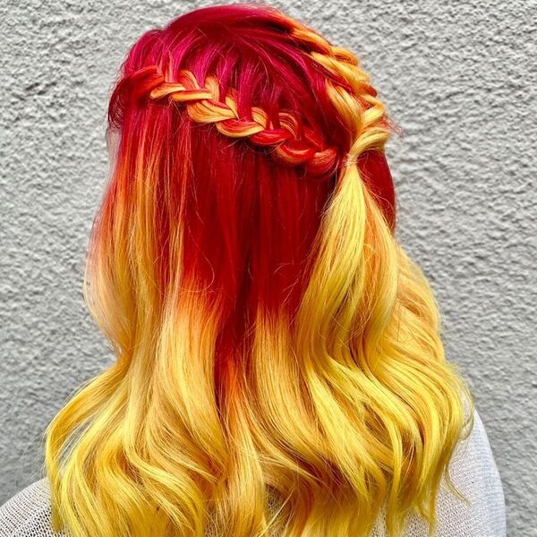Intense Red and Yellow Hair- a woman wearing a white thin sweater