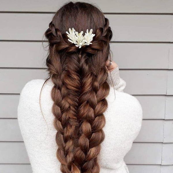 Mermaid Braids for Thick Hair- a woman wearing a white sweater