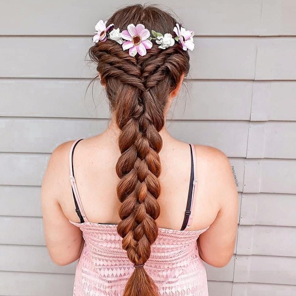 Mixed Braids Hairstyles for Thick Hair- a woman wearing a pink camisole dress