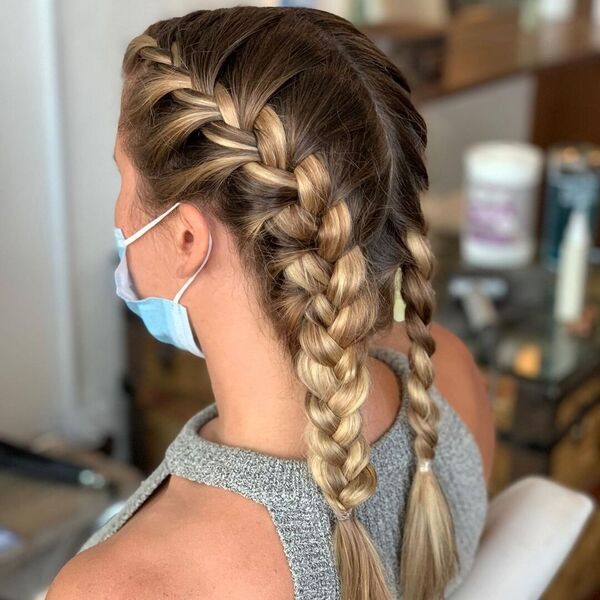 Ombre French Braids- a woman wearing a gray off-shoulder blouse