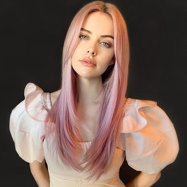Pastel Pink Hair- a woman wearing a white dress