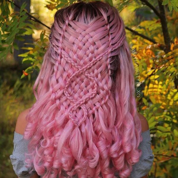 This Pastel Pink Weave- a woman wearing a gray off-shoulder dress