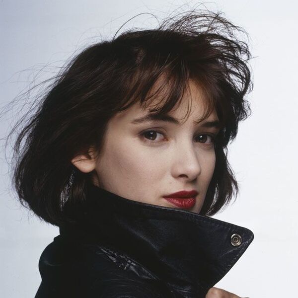Princess of Darkness Hairstyle- Winona Ryder wearing a black leather jacket