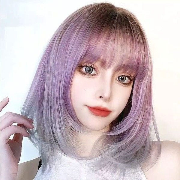 Purple Asian Hairstyles- a woman wearing a white camisole