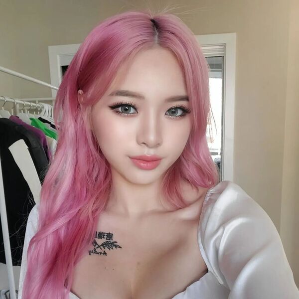 Sakura Pink Hairstyle- a woman wearing a white blouse
