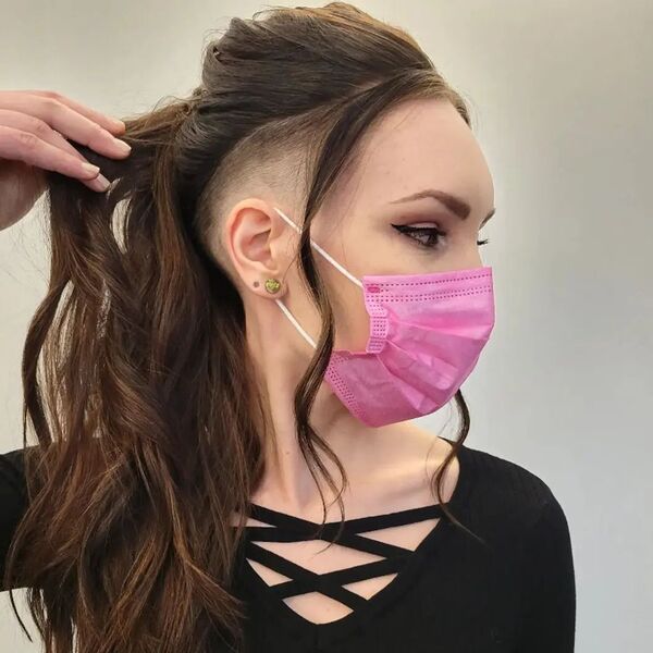 Secret Side Shave- a woman wearing a pink face mask