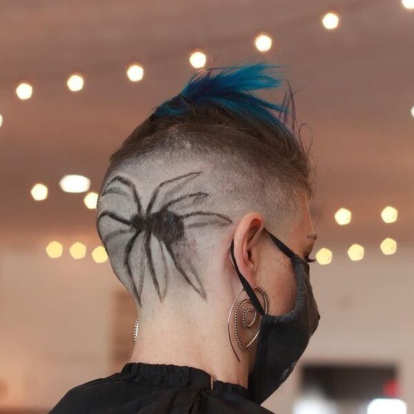 Spooky Scary Spiders Razor Cut Design- a woman wearing a black face mask