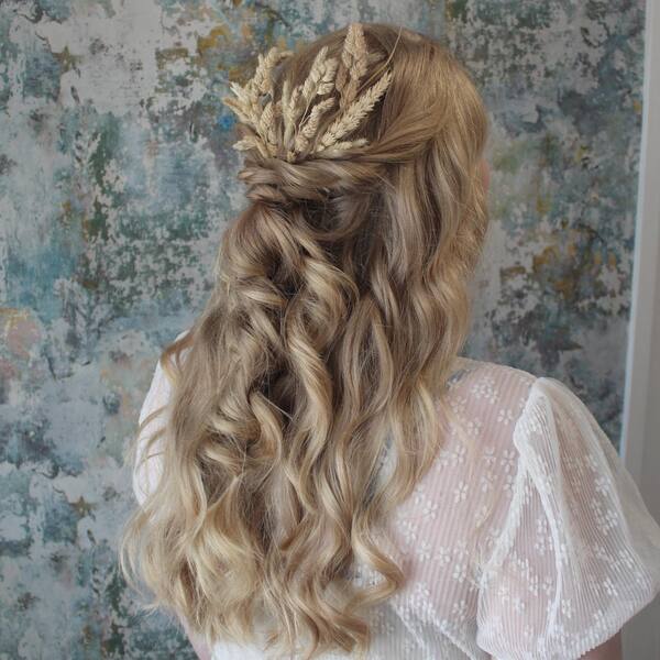 Summery Half Up Half Down Hairstyles for Long Hair- a woman wearing a white dress