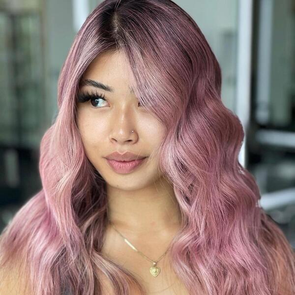 Light Pink Hairstyles for Round Faces- a woman wearing a necklace